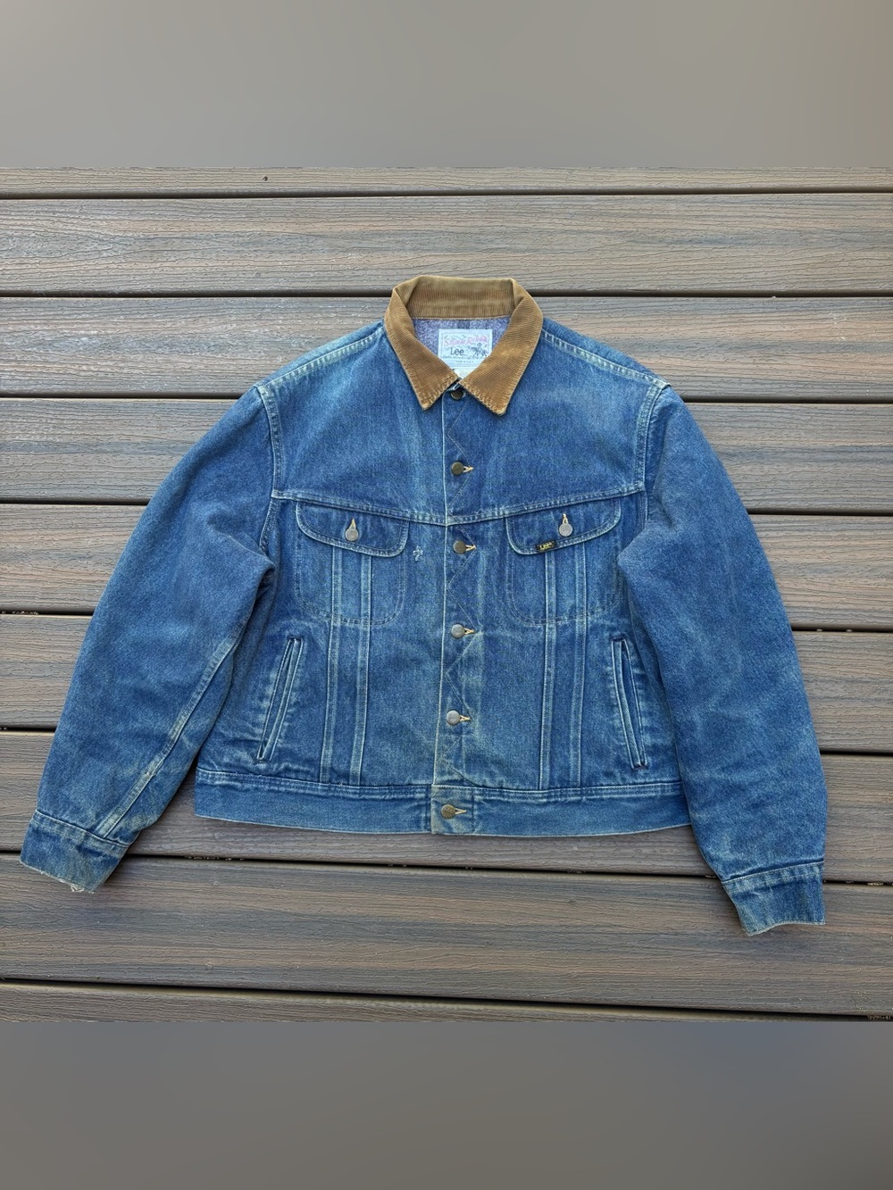 Vintage Lee Storm Rider Blanket Lined Blue Denim Jacket Honeycomb Mens 48R (XL)